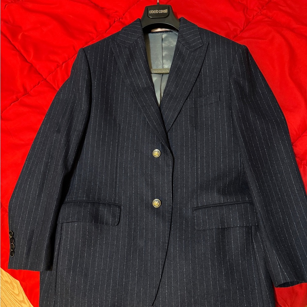 100% Wool Dark Blue Pinstripe Blazer